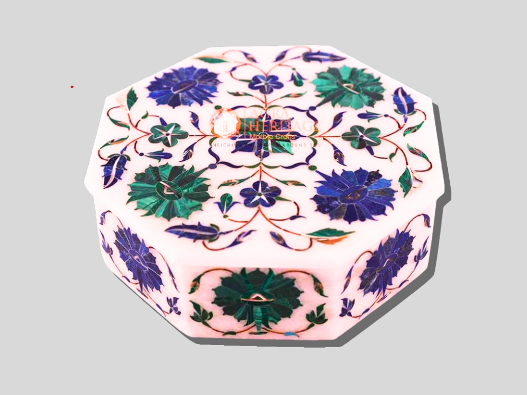 White Jewelry Lidded Vintage Box Lapis Art